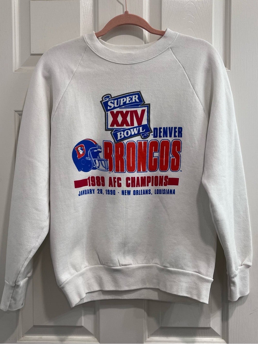 Vintage Denver Broncos Super Bowl XXIV Sweatshirt 1989 AFC Champions Retro M